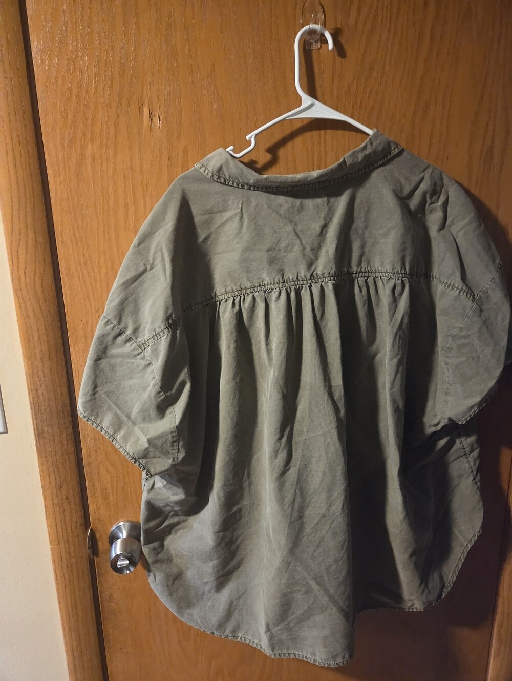 Olive Green Womens Short-Sleeve Button Shirt